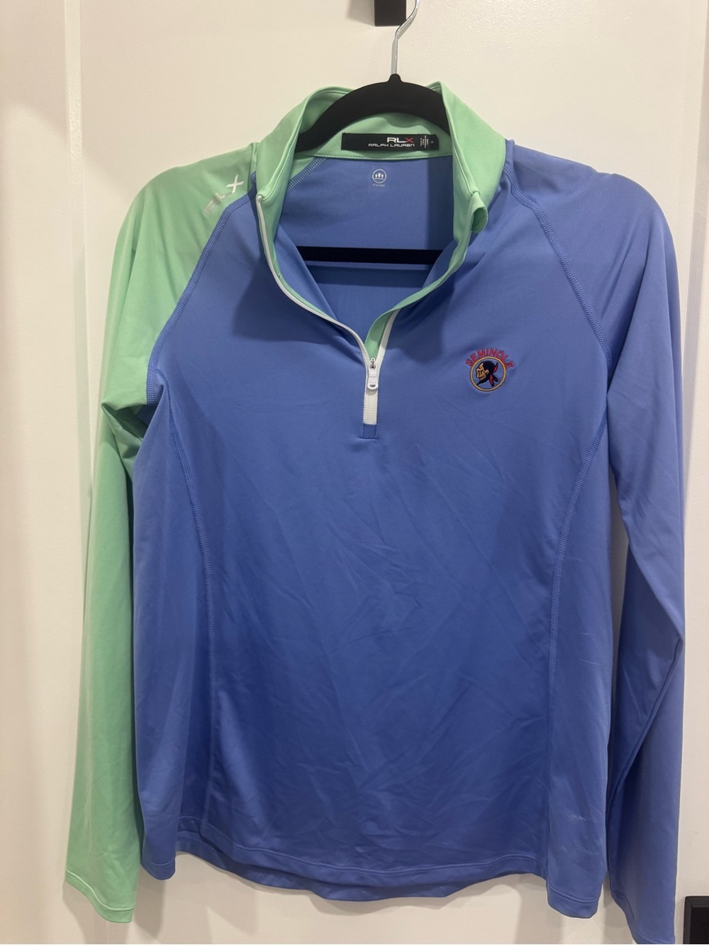 RLX Ralph Lauren Ladies Quarter-Zip Performance Top in Blue & Mint